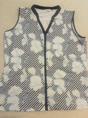 Lady Hagen Women's White Black Floral Golf Tennis Pickleball Shirt Top Sz L